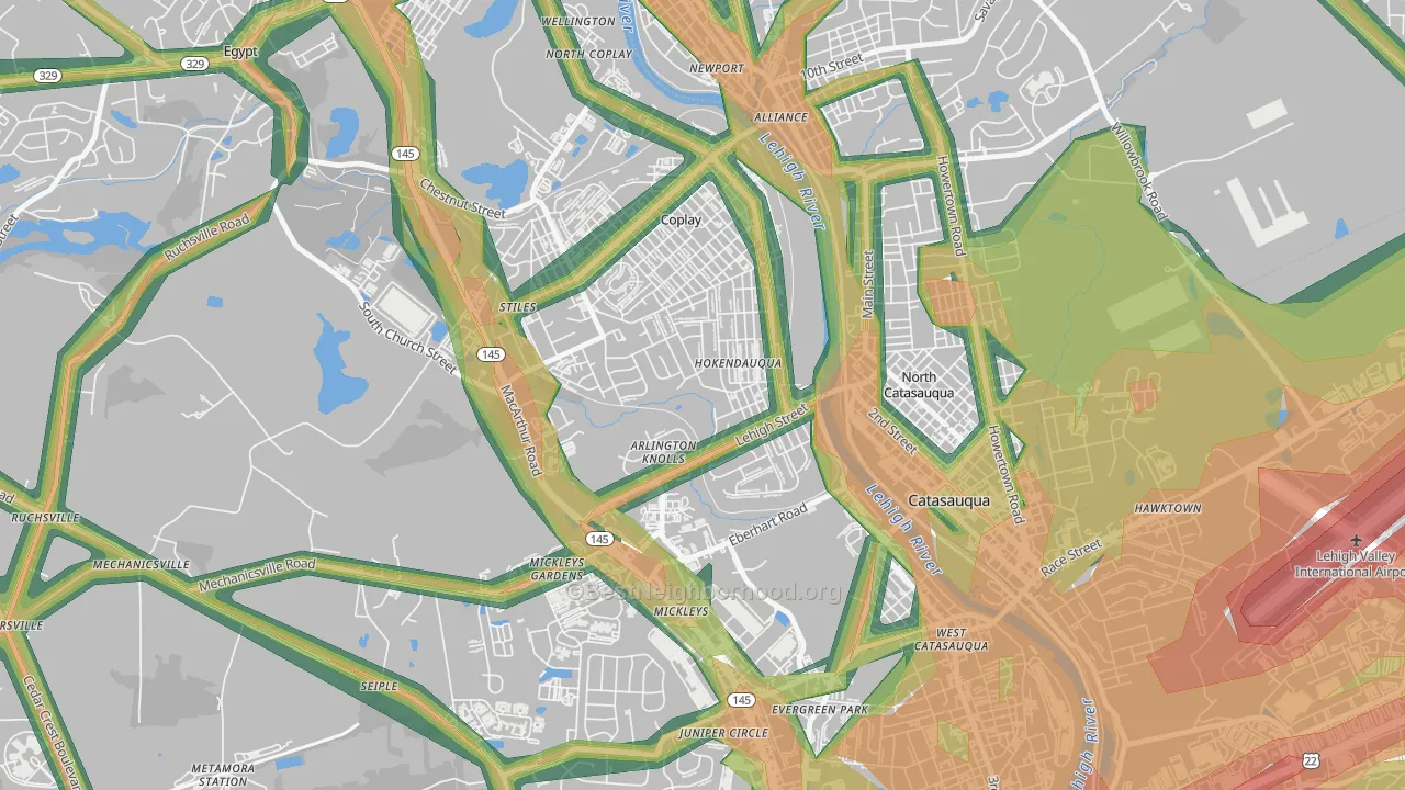 Hokendauqua, PA Map of Noise Levels in Hokendauqua
