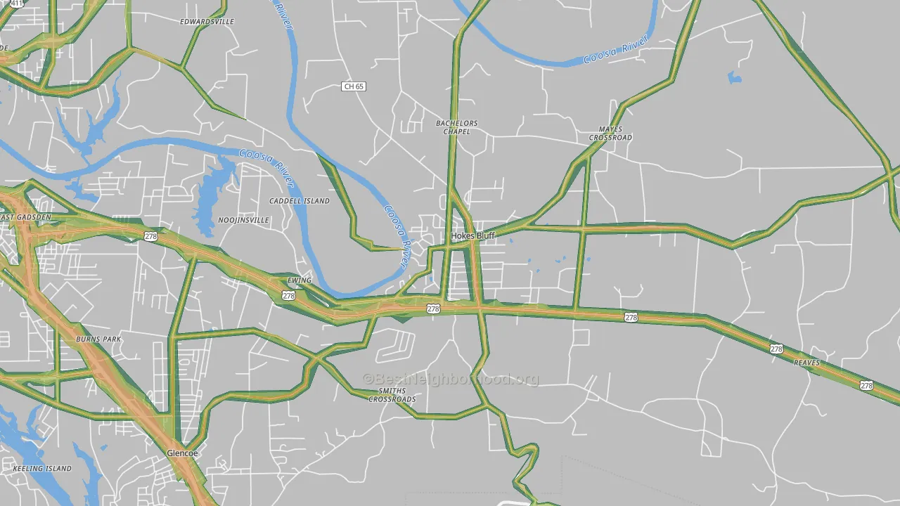 Hokes Bluff, AL Map of Noise Levels in Hokes Bluff