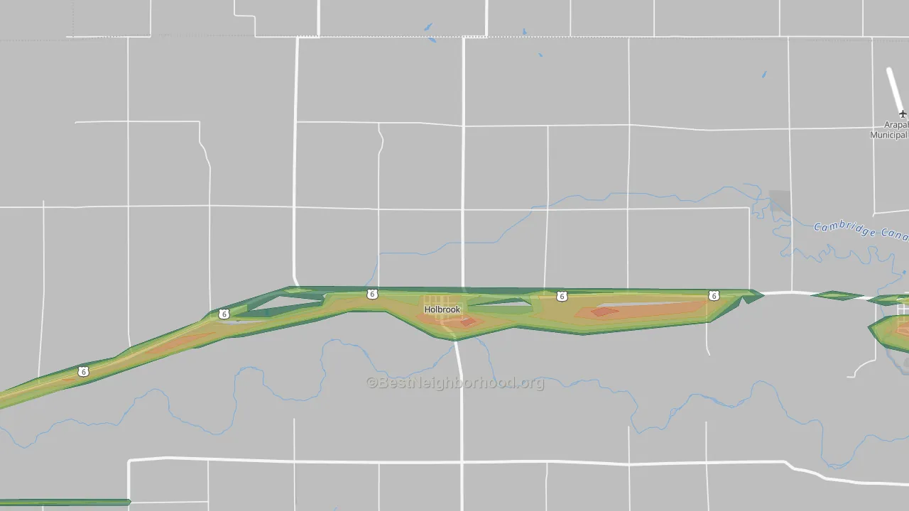 Holbrook, NE Map of Noise Levels in Holbrook