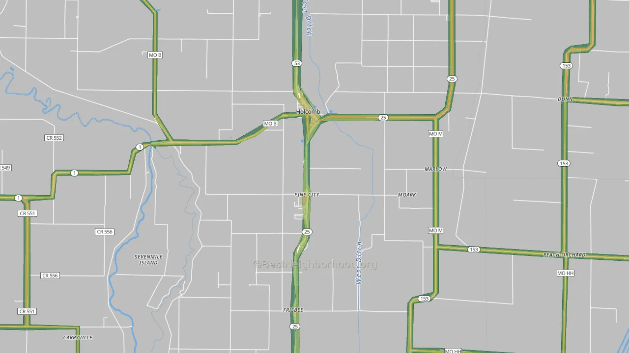 Holcomb, MO Map of Noise Levels in Holcomb