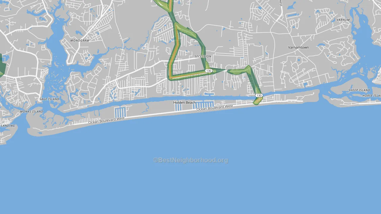 Holden Beach, NC Map of Noise Levels in Holden Beach