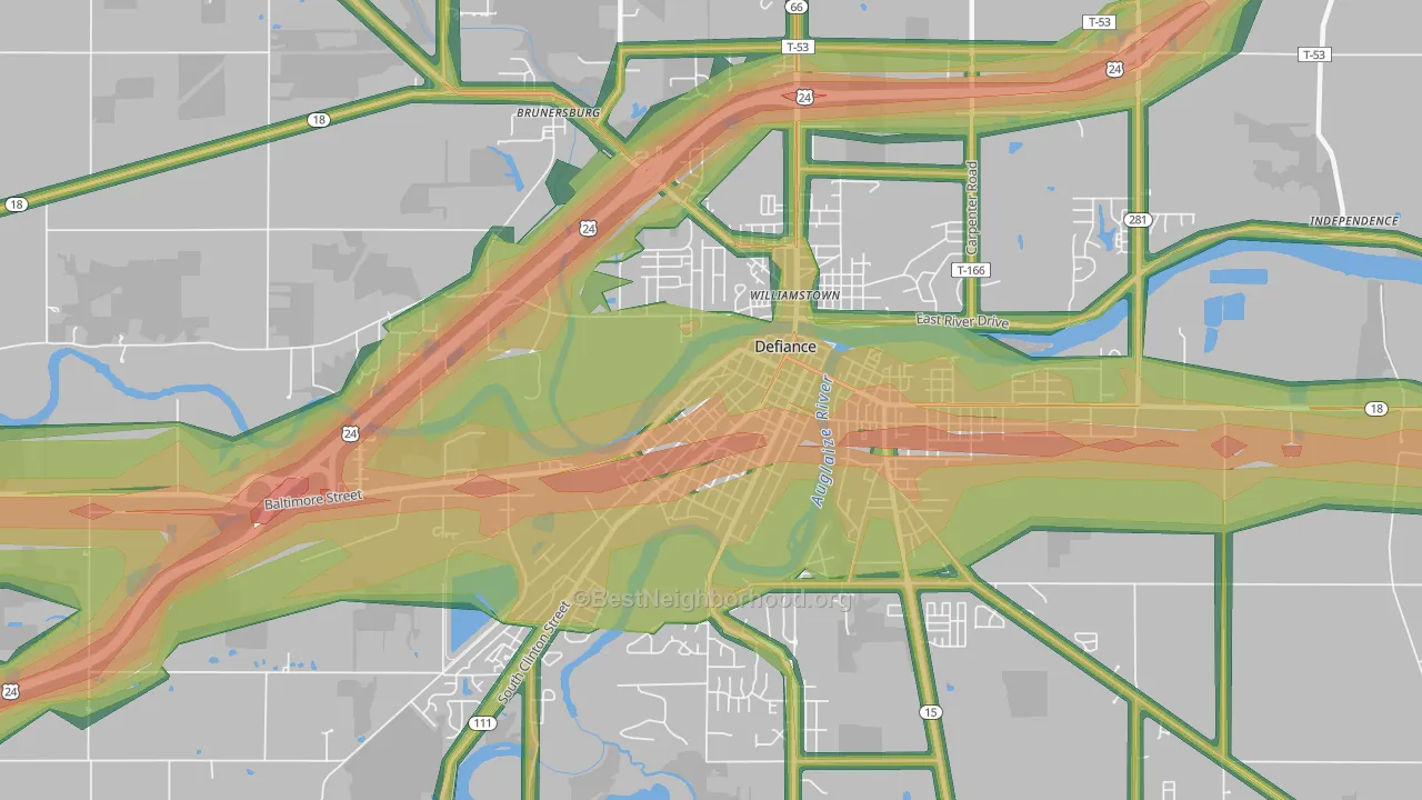 Holgate Avenue Historic District, Defiance, OH Map of Noise Levels in Holgate Avenue Historic District