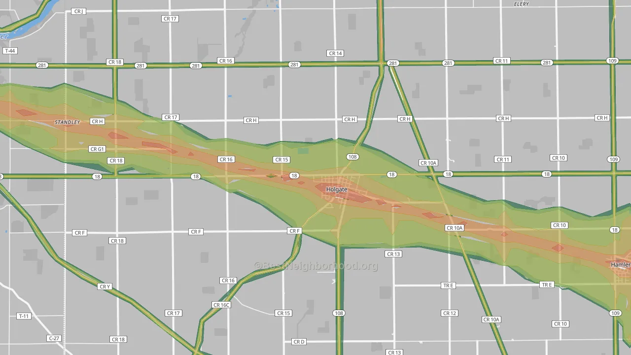 Holgate, OH Map of Noise Levels in Holgate