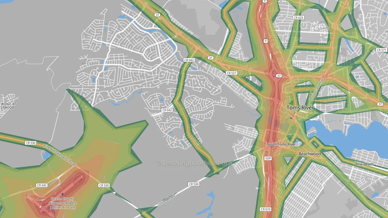 Holiday City South, NJ Map of Noise Levels in Holiday City South