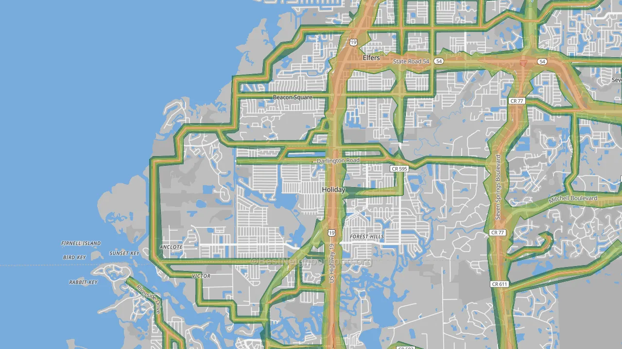 Holiday, FL Map of Noise Levels in Holiday