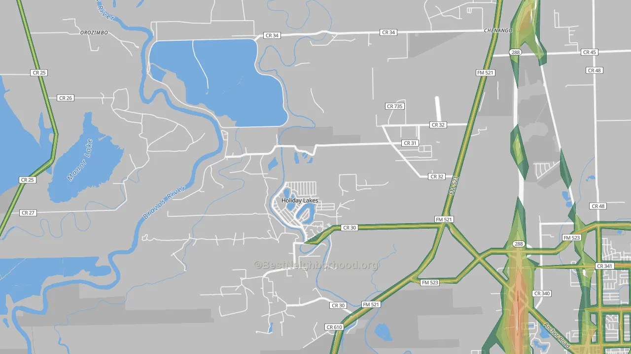Holiday Lakes, TX Map of Noise Levels in Holiday Lakes