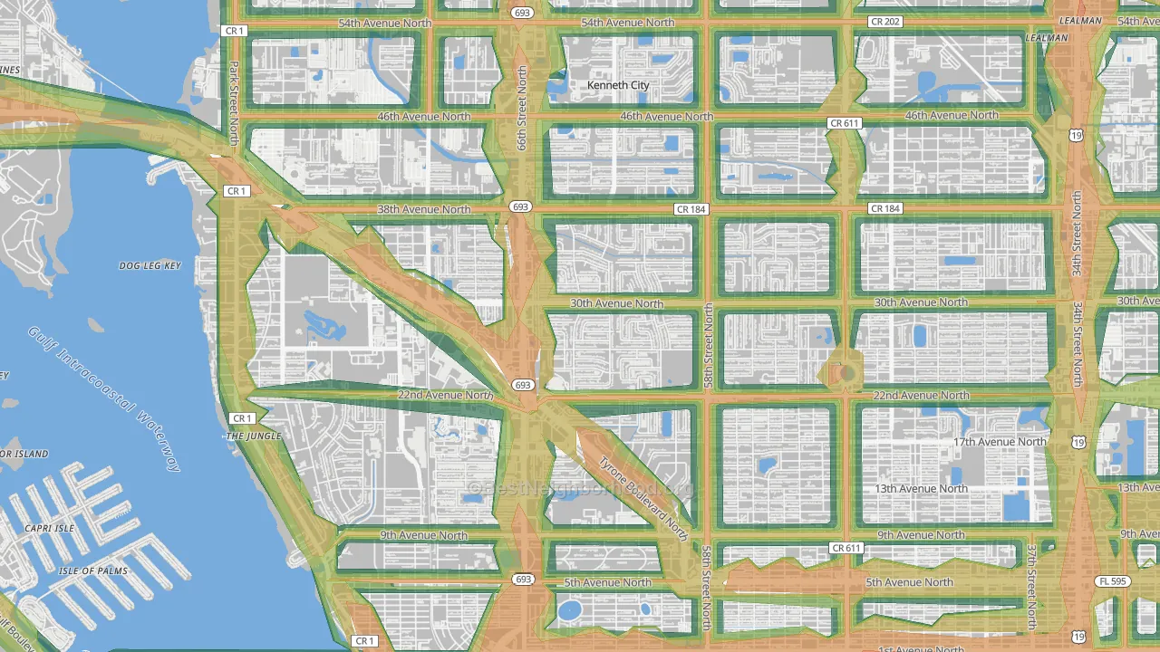 Holiday Park, St. Petersburg, FL Map of Noise Levels in Holiday Park
