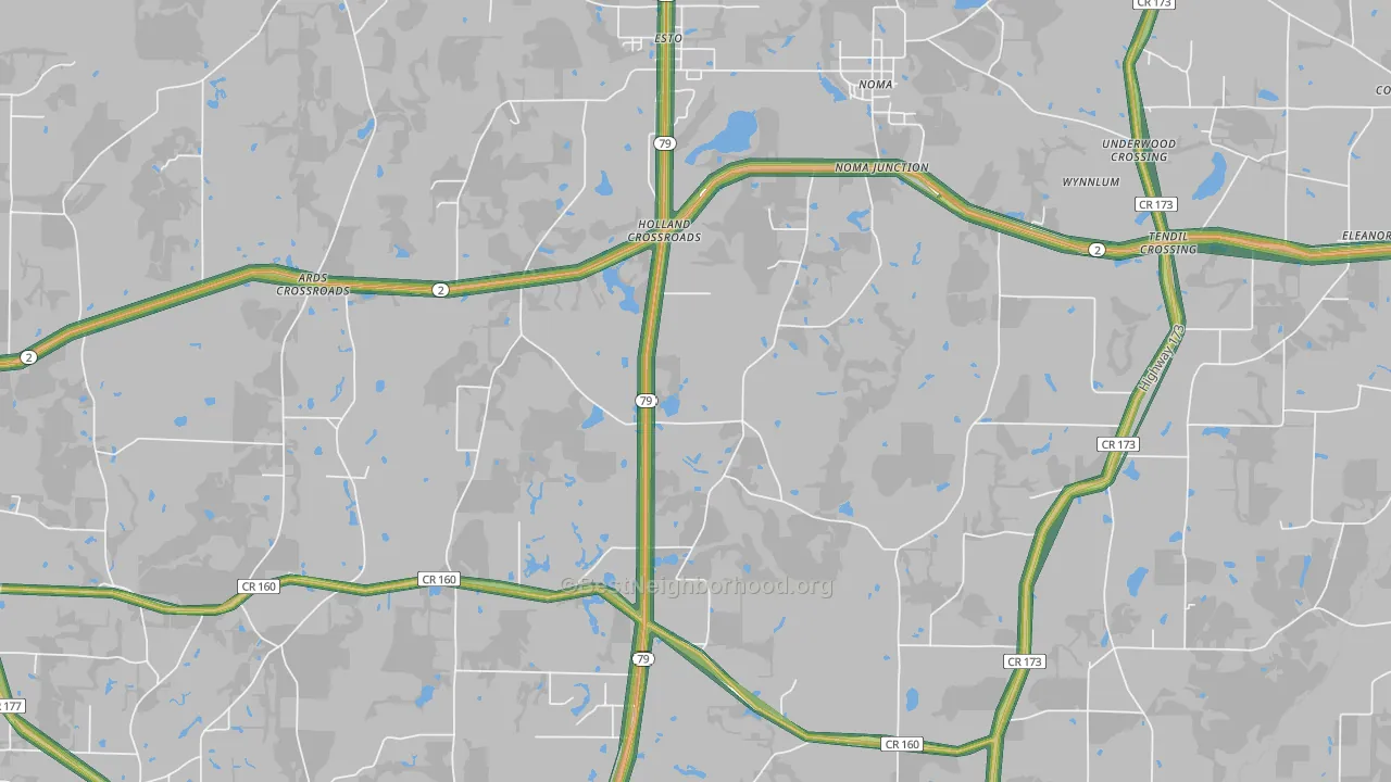 Holland Crossroads, FL Map of Noise Levels in Holland Crossroads