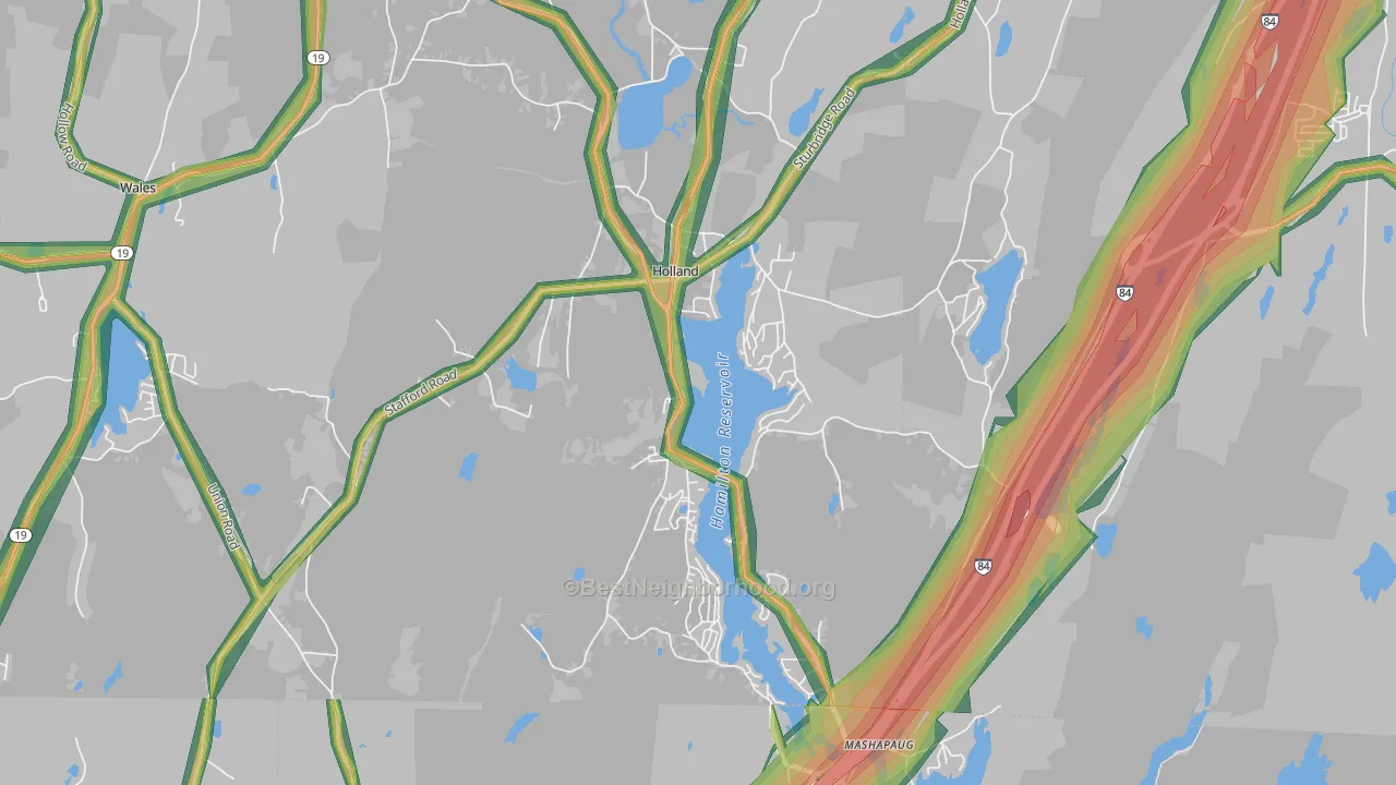 Holland, MA Map of Noise Levels in Holland