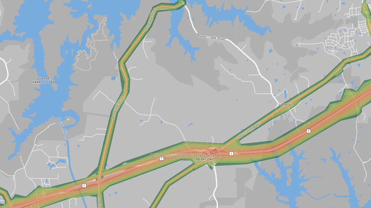 Hollemans Crossroads, NC Map of Noise Levels in Hollemans Crossroads