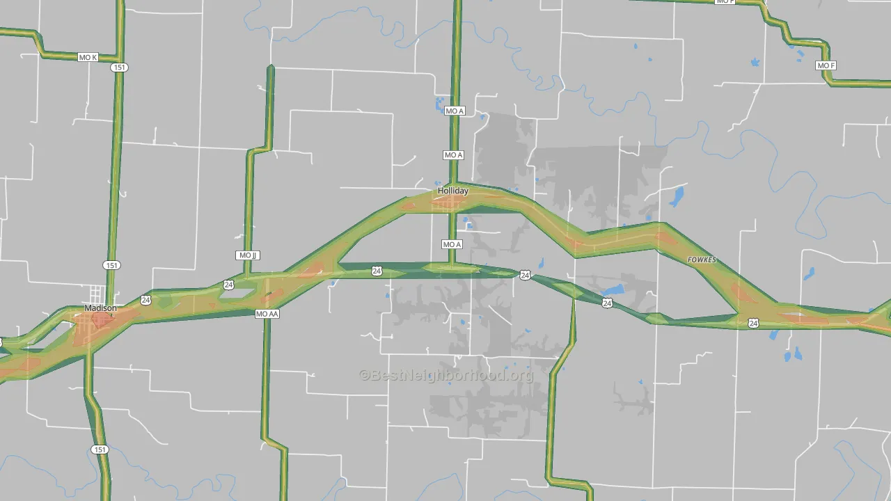 Holliday, MO Map of Noise Levels in Holliday