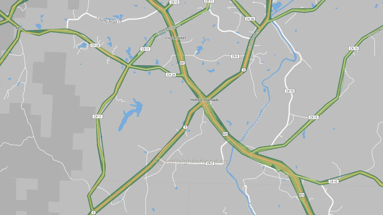 Hollis Crossroads, AL Map of Noise Levels in Hollis Crossroads
