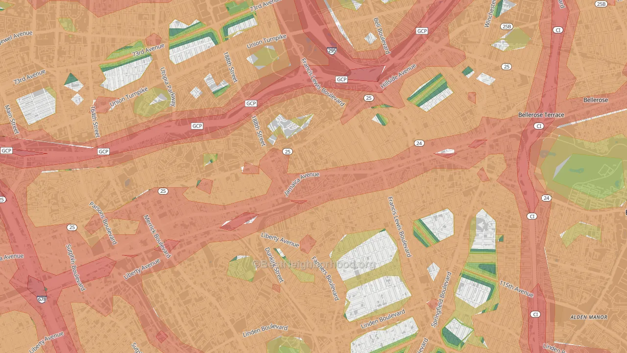 Hollis, Queens, NY Map of Noise Levels in Hollis