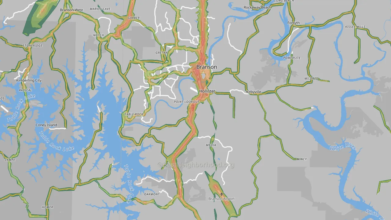 Hollister, MO Map of Noise Levels in Hollister