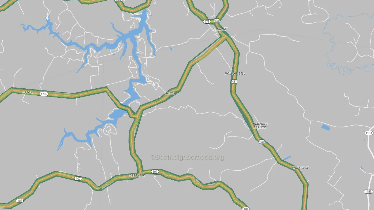 Hollow Bill, KY Map of Noise Levels in Hollow Bill