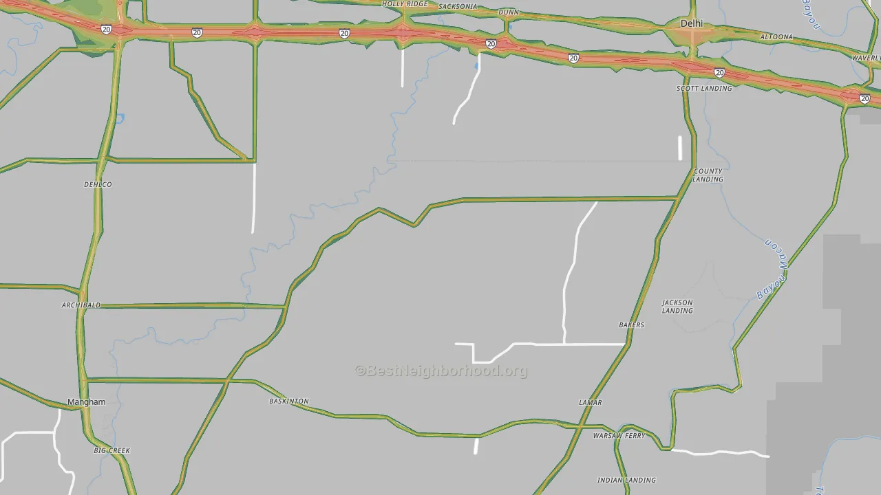 Holly Ridge, LA Map of Noise Levels in Holly Ridge