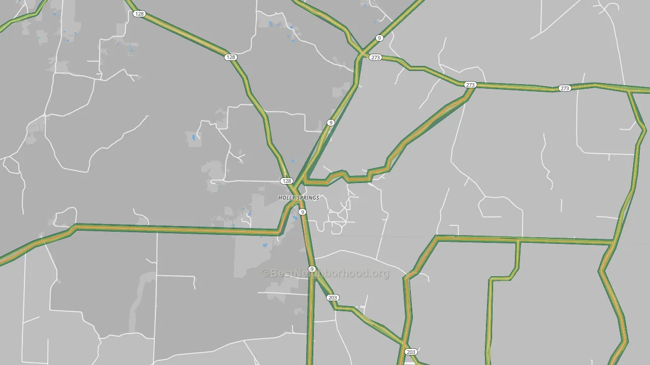 Holly Springs, AR Map of Noise Levels in Holly Springs