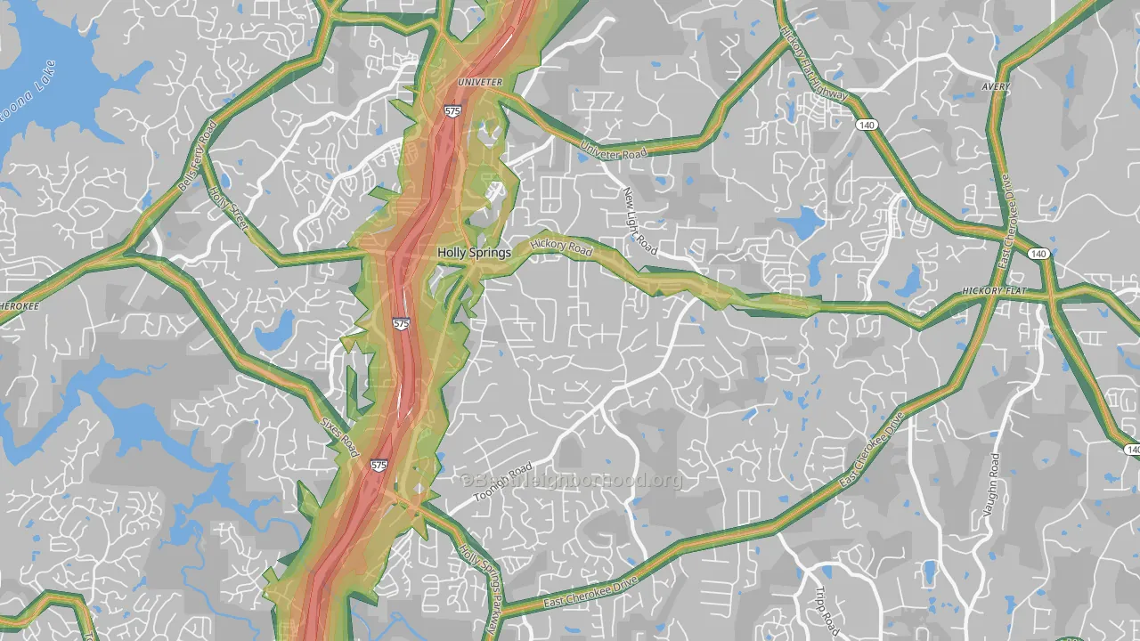 Holly Springs, GA Map of Noise Levels in Holly Springs