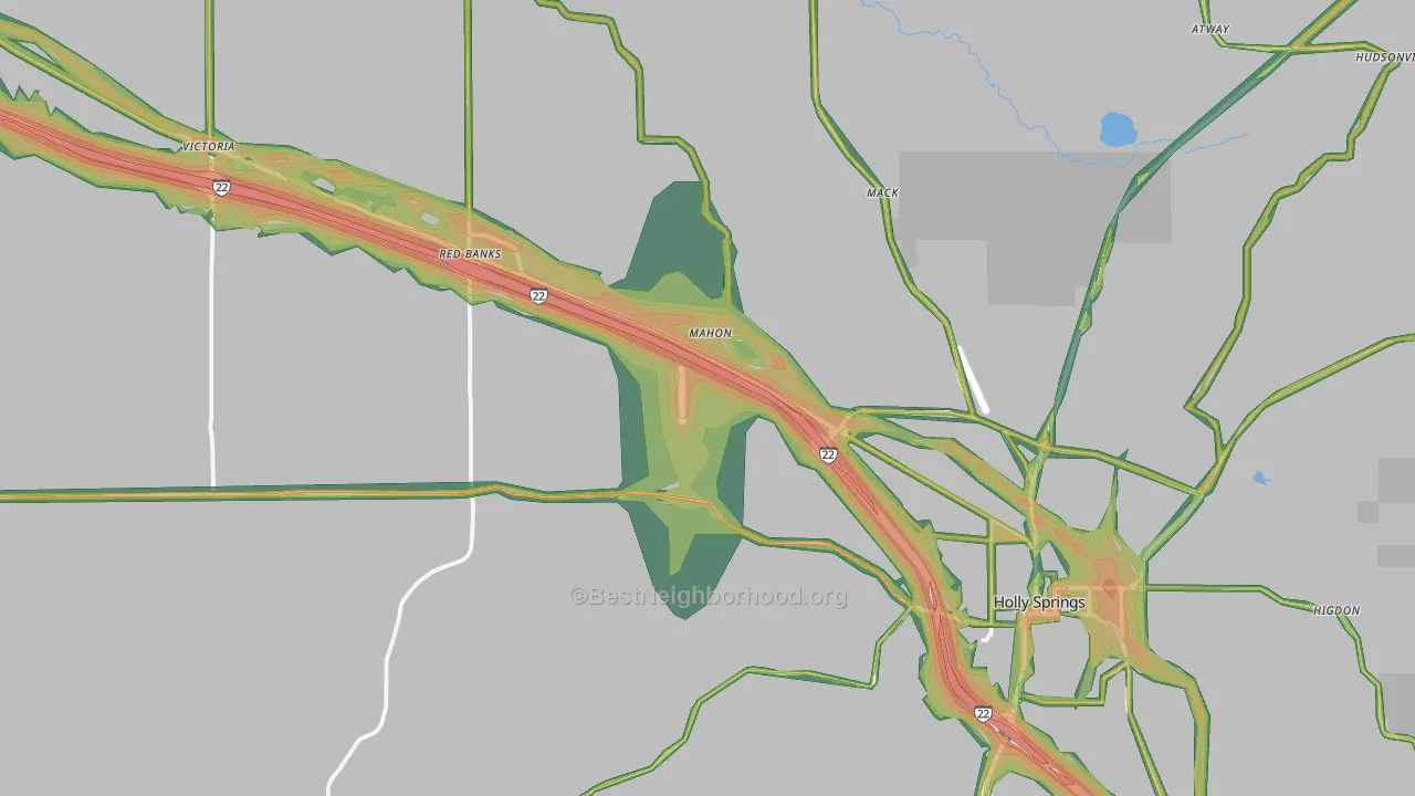 Holly Springs, MS Map of Noise Levels in Holly Springs