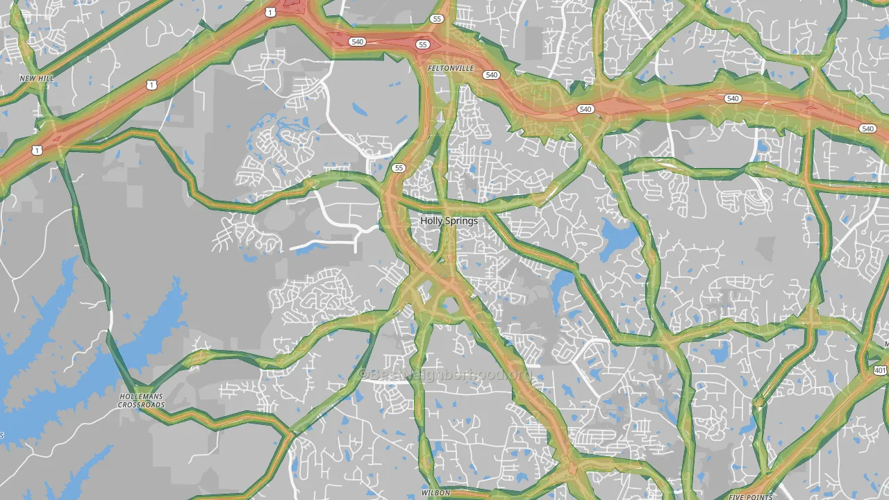 Holly Springs, NC Map of Noise Levels in Holly Springs