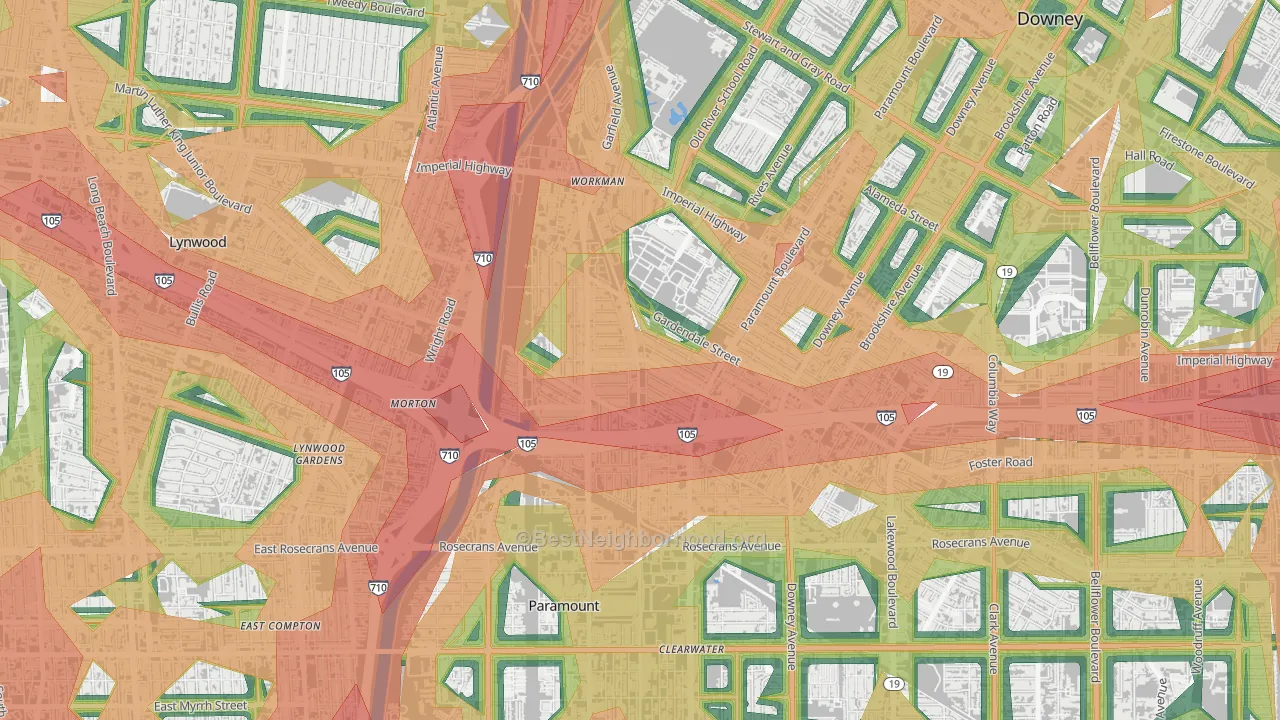 Hollydale, South Gate, CA Map of Noise Levels in Hollydale