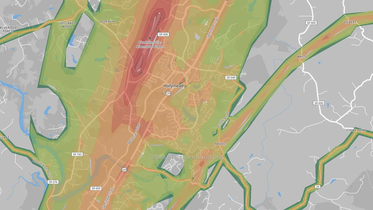 Hollymead, VA Map of Noise Levels in Hollymead