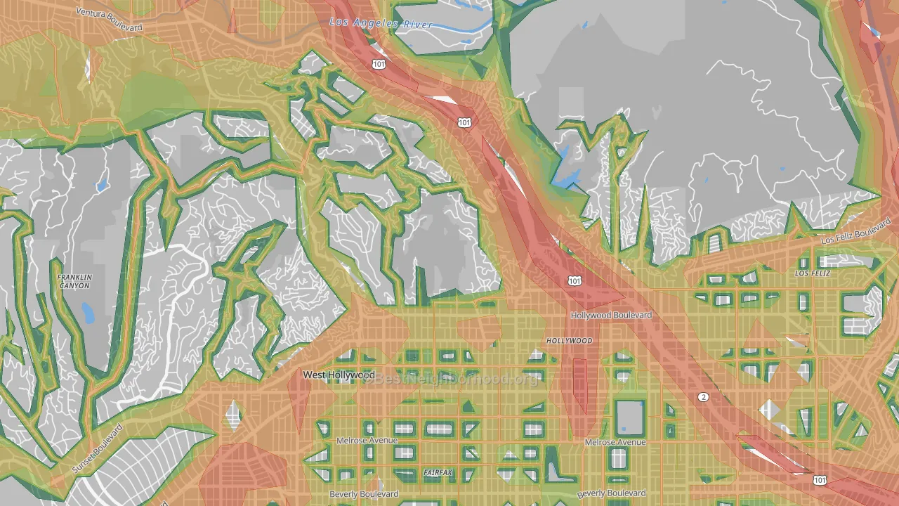 Hollywood Hills, Los Angeles, CA Map of Noise Levels in Hollywood Hills