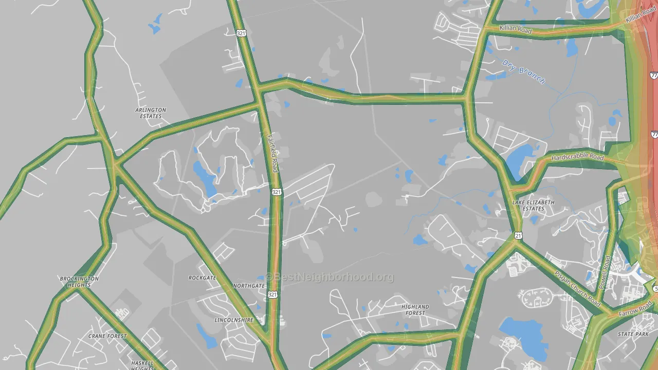 Hollywood Hills, SC Map of Noise Levels in Hollywood Hills