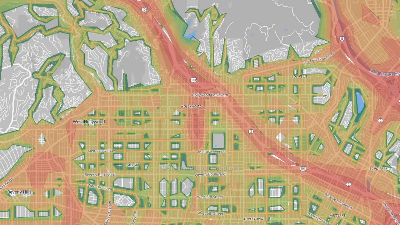 Hollywood, Los Angeles, CA Map of Noise Levels in Hollywood