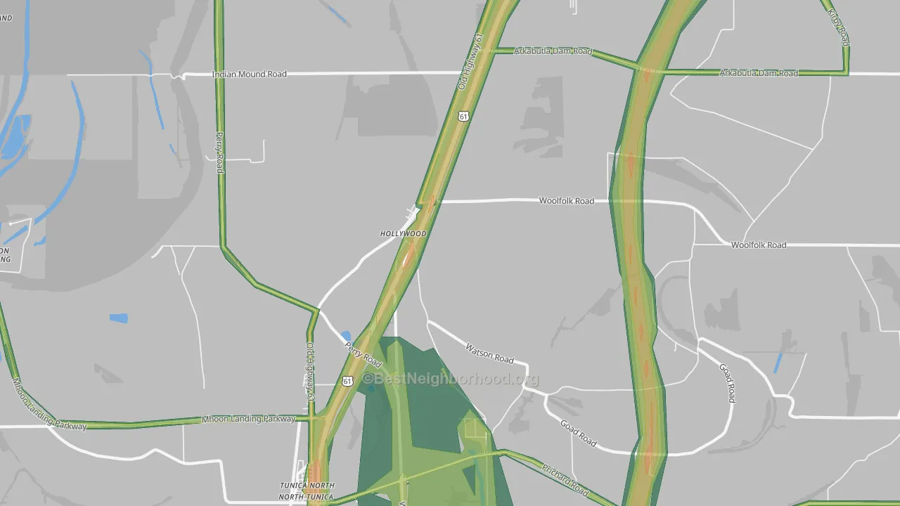 Hollywood, MS Map of Noise Levels in Hollywood