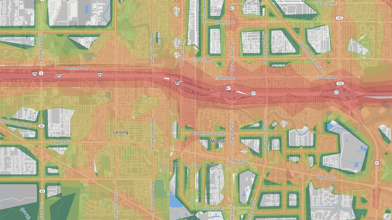 Hollywood, Munster, IN Map of Noise Levels in Hollywood