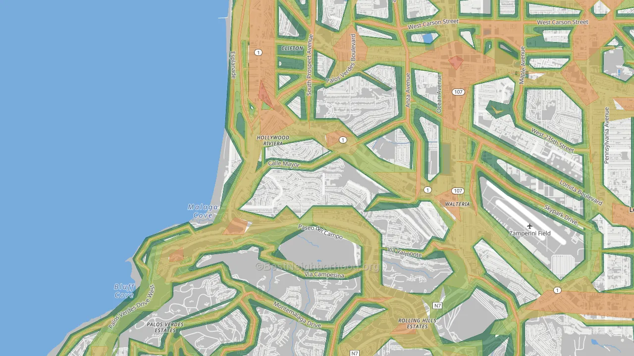 Hollywood Riviera, Redondo Beach, CA Map of Noise Levels in Hollywood Riviera