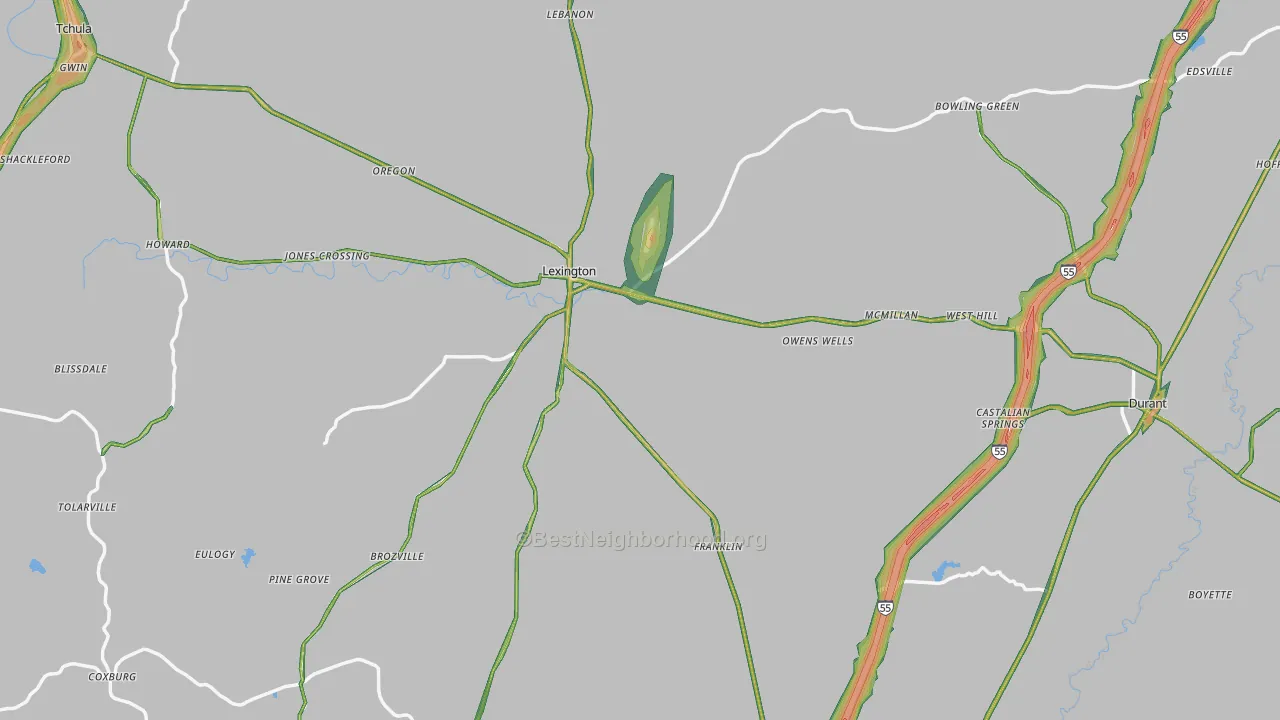 Holmes County, MS Map of Noise Levels in Holmes County
