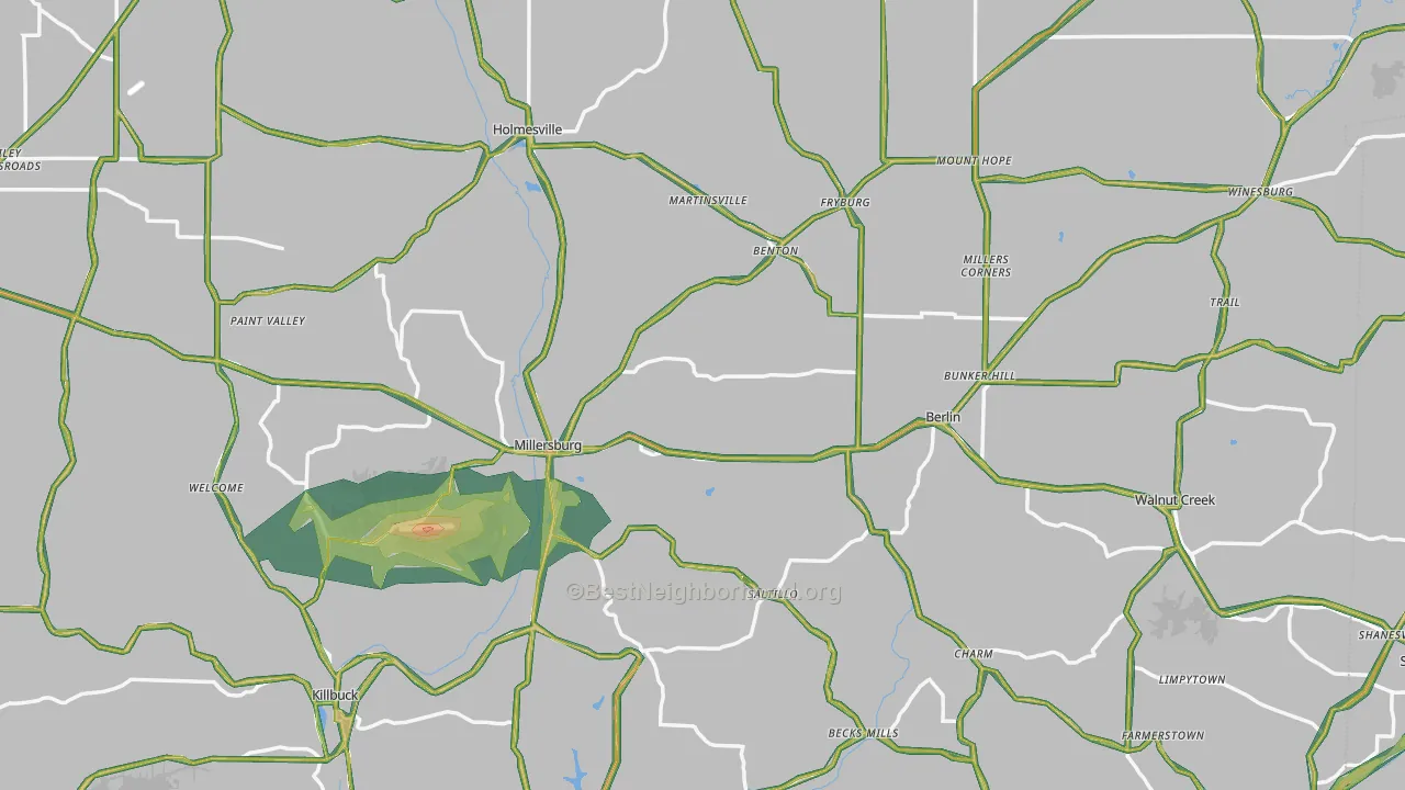 Holmes County, OH Map of Noise Levels in Holmes County
