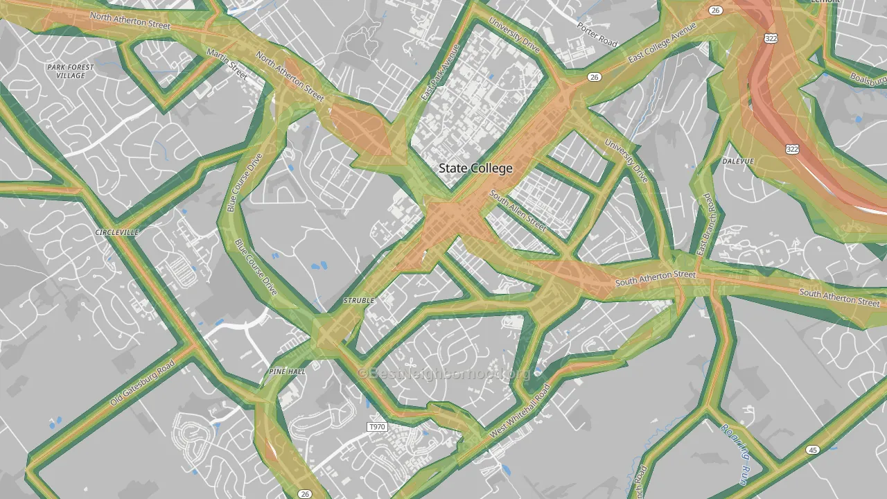 Holmes-Foster Historic District, State College, PA Map of Noise Levels in Holmes-Foster Historic District