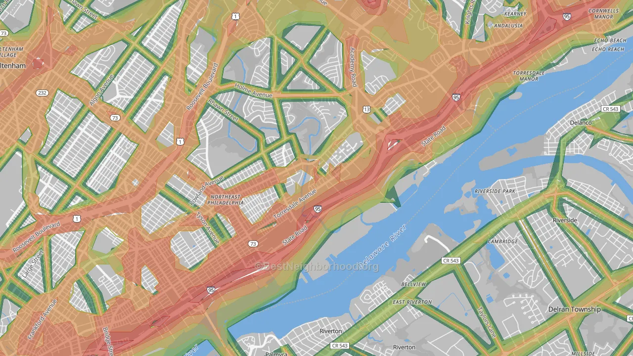 Holmesburg, Philadelphia, PA Map of Noise Levels in Holmesburg