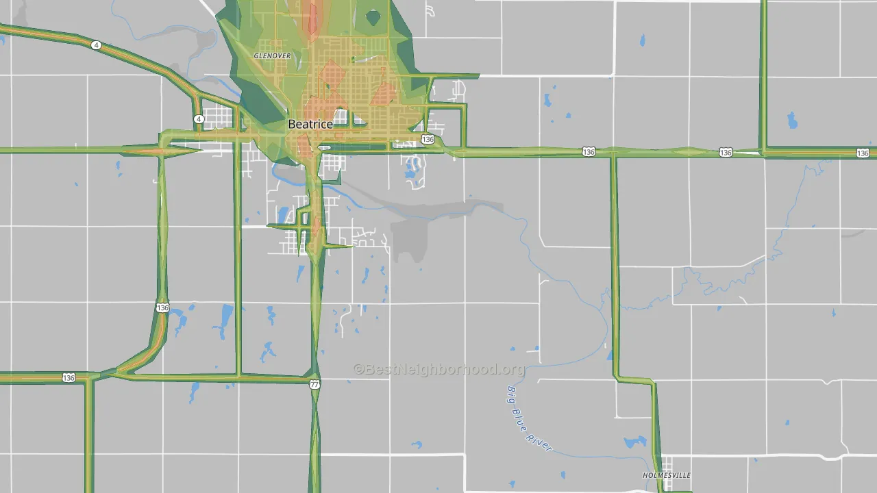 Holmesville, NE Map of Noise Levels in Holmesville