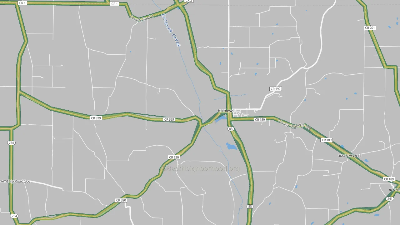 Holmesville, OH Map of Noise Levels in Holmesville