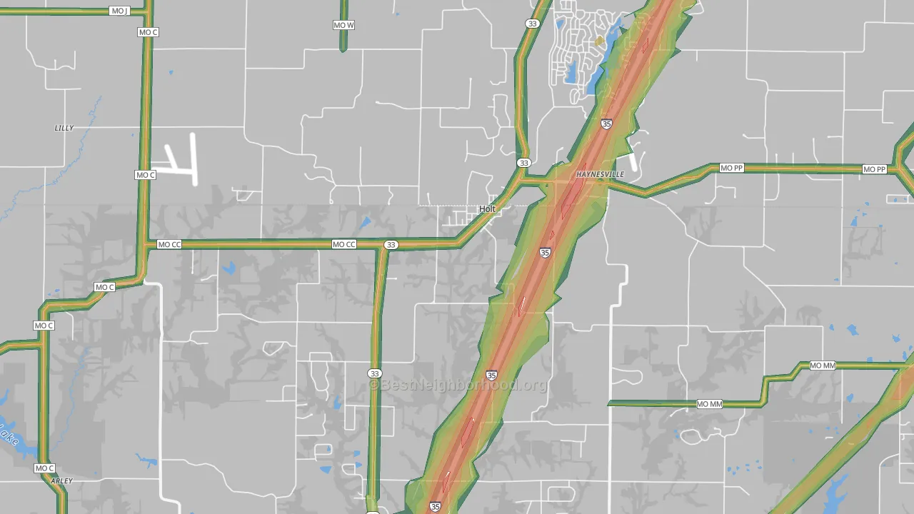 Holt, MO Map of Noise Levels in Holt