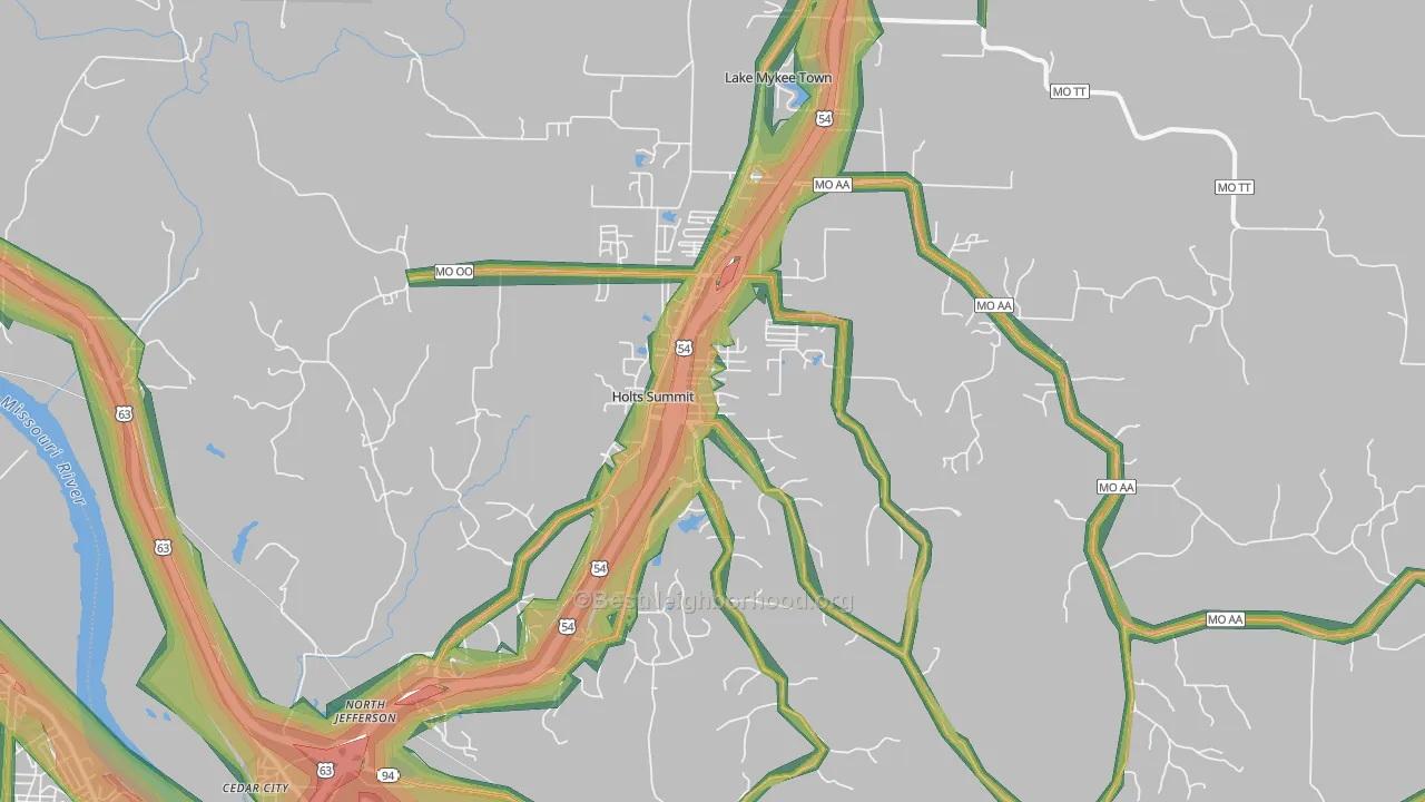 Holts Summit, MO Map of Noise Levels in Holts Summit