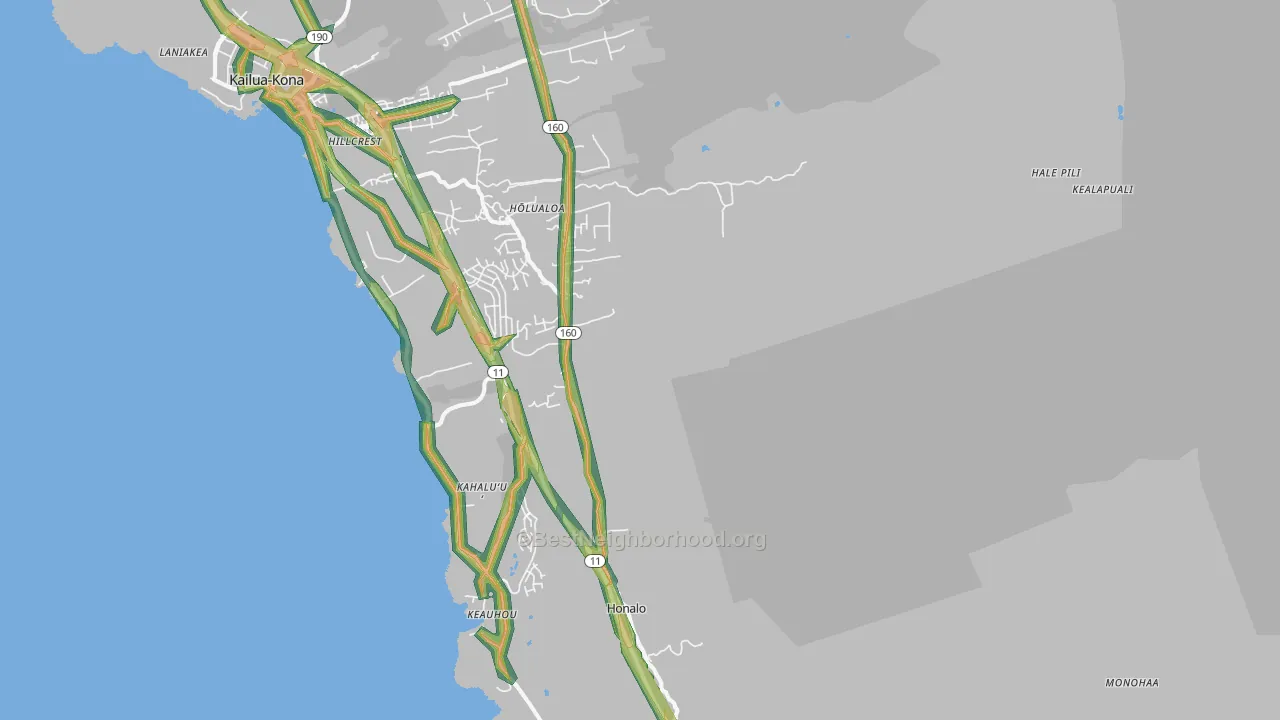 Holualoa, Kailua-Kona, HI Map of Noise Levels in Holualoa