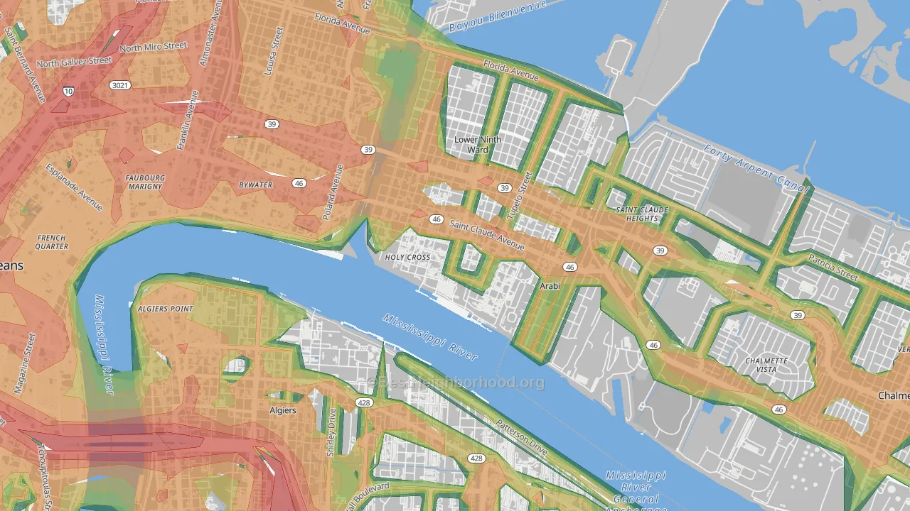 Holy Cross, New Orleans, LA Map of Noise Levels in Holy Cross
