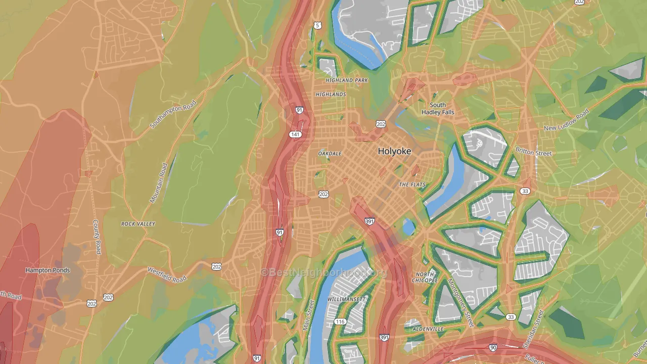 Holyoke, MA Map of Noise Levels in Holyoke