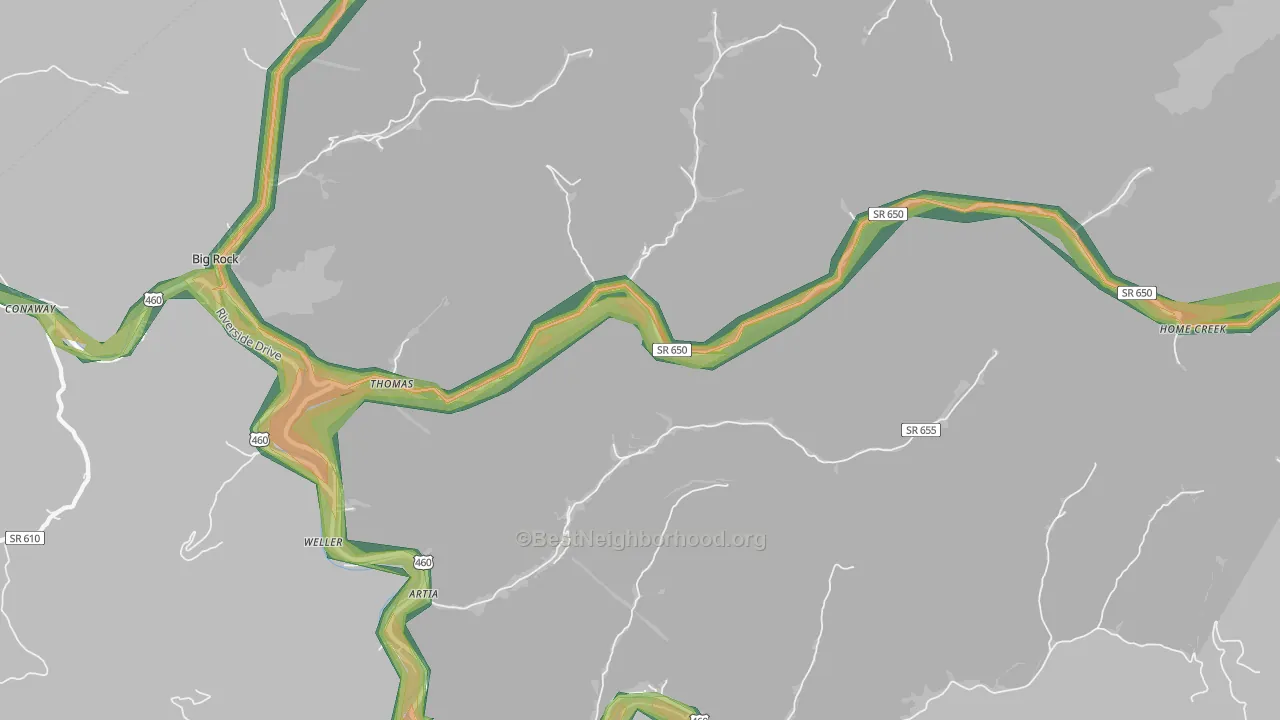 Home Creek, VA Map of Noise Levels in Home Creek