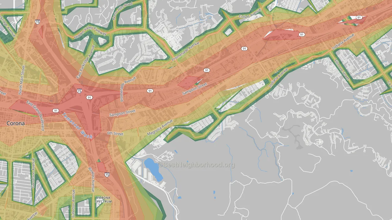 Home Gardens, Corona, CA Map of Noise Levels in Home Gardens
