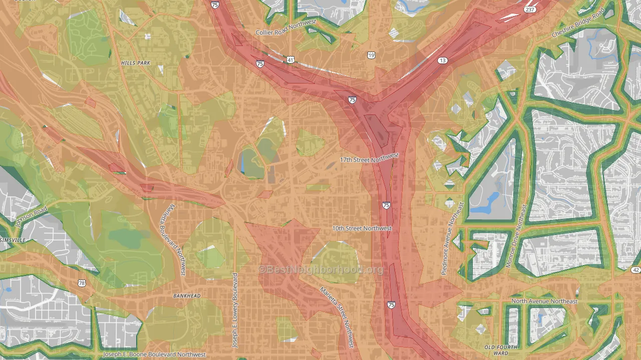 Home Park, Atlanta, GA Map of Noise Levels in Home Park