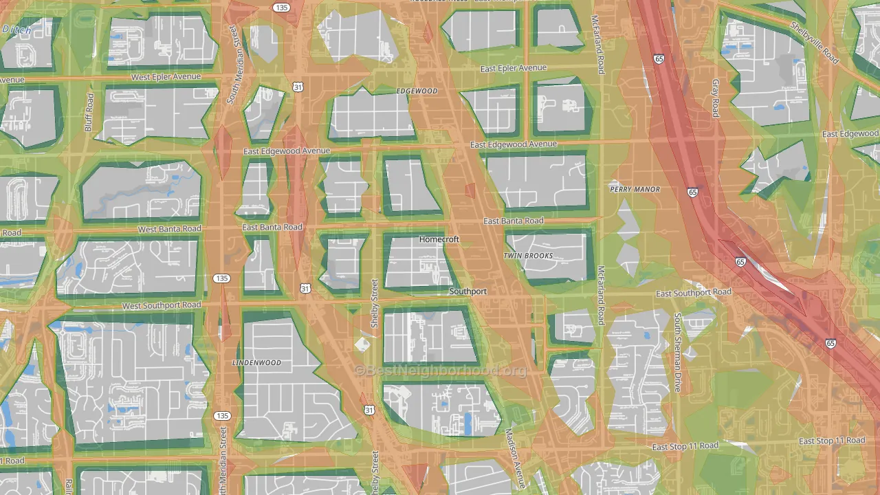 Homecroft, IN Map of Noise Levels in Homecroft