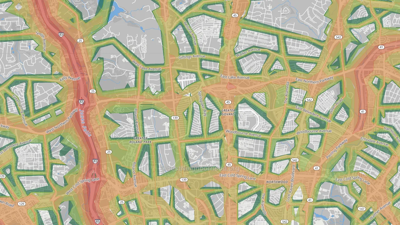 Homeland, Baltimore, MD Map of Noise Levels in Homeland