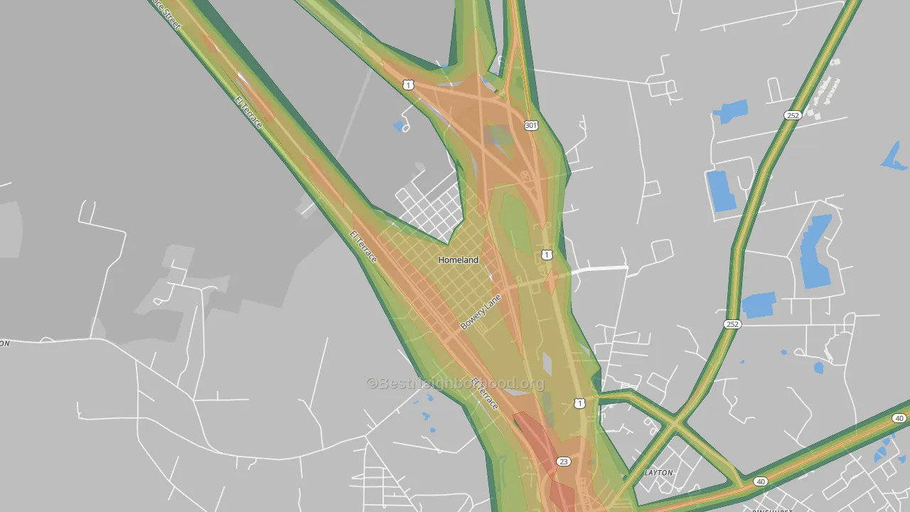 Homeland, GA Map of Noise Levels in Homeland