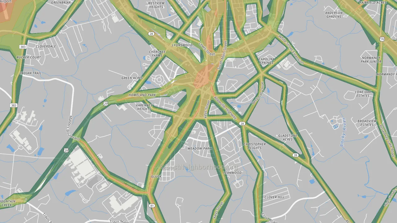 Homeland Park, SC Map of Noise Levels in Homeland Park
